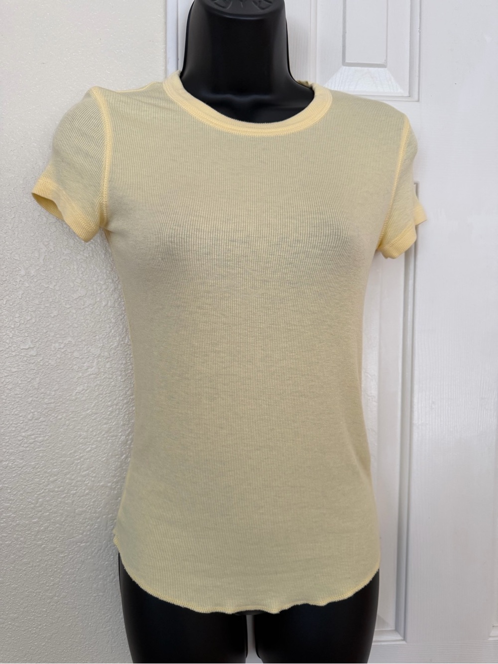 Zara Light Yellow Ribbed Short Sleeve Crew Tee
